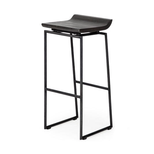 30" Black Solid Wood and Metal Backless Bar Height Bar Chair