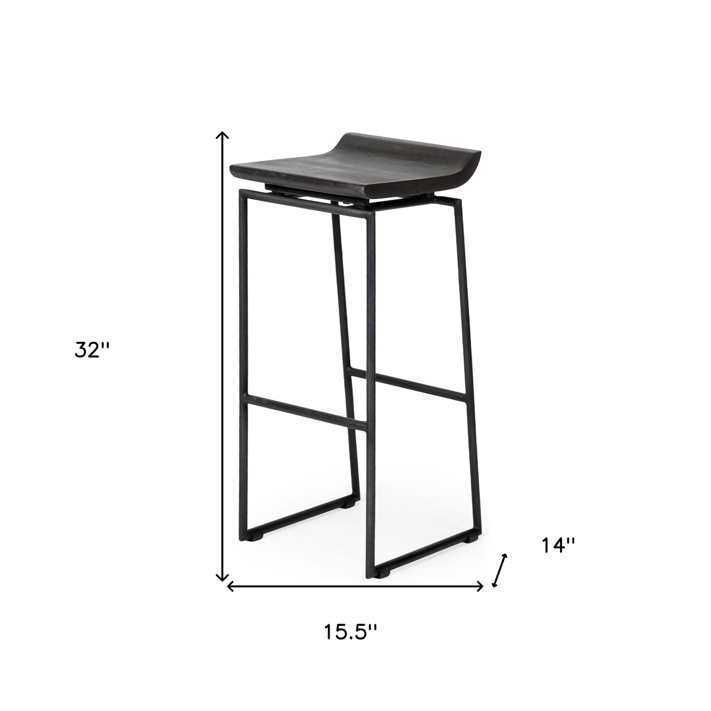 30" Black Solid Wood and Metal Backless Bar Height Bar Chair