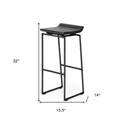 30" Black Solid Wood and Metal Backless Bar Height Bar Chair