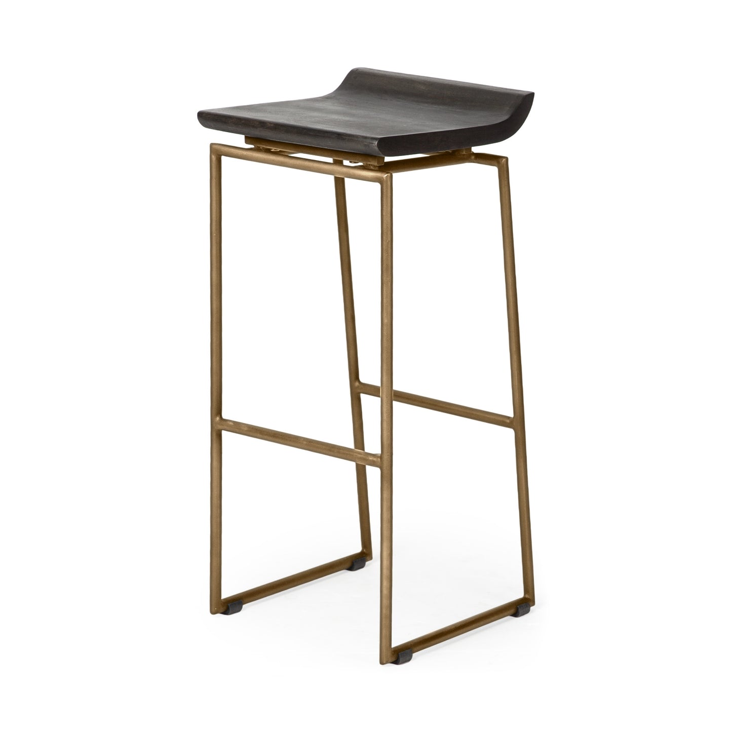 30" Black and Gold Solid Wood and Metal Backless Bar Height Bar Chair