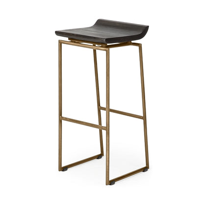 30" Black and Gold Solid Wood and Metal Backless Bar Height Bar Chair