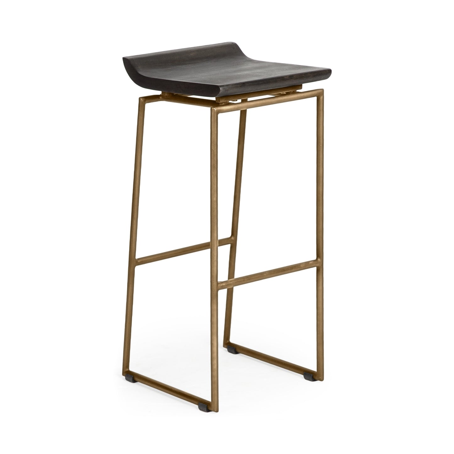 30" Black and Gold Solid Wood and Metal Backless Bar Height Bar Chair