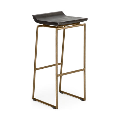 30" Black and Gold Solid Wood and Metal Backless Bar Height Bar Chair