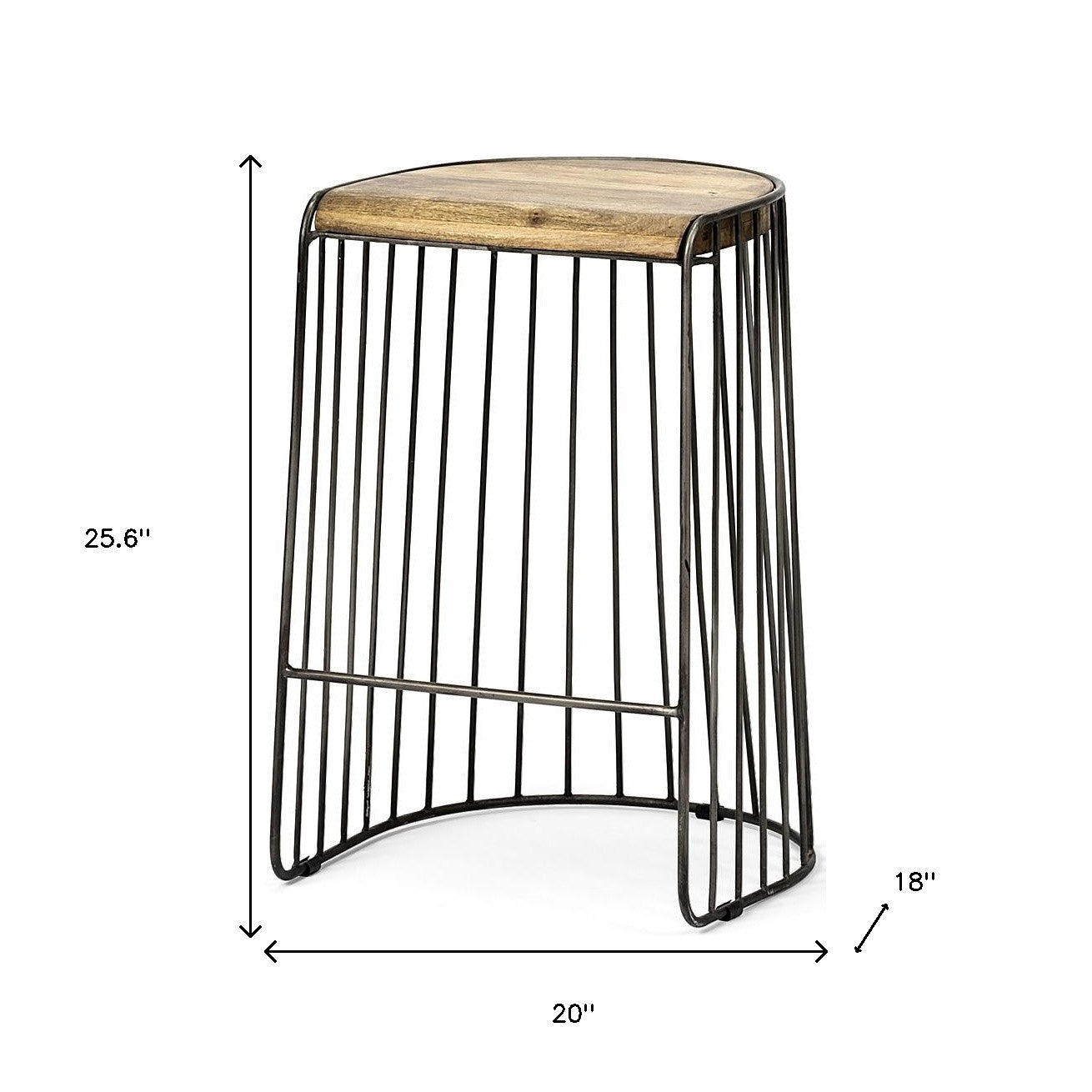 26" Natural and Black Solid Wood and Iron Backless Counter Height Bar Chair
