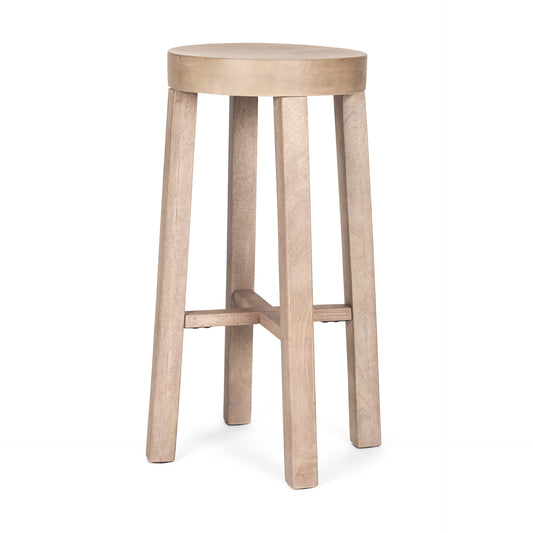 30" Natural Solid Wood Backless Bar Height Bar Chair