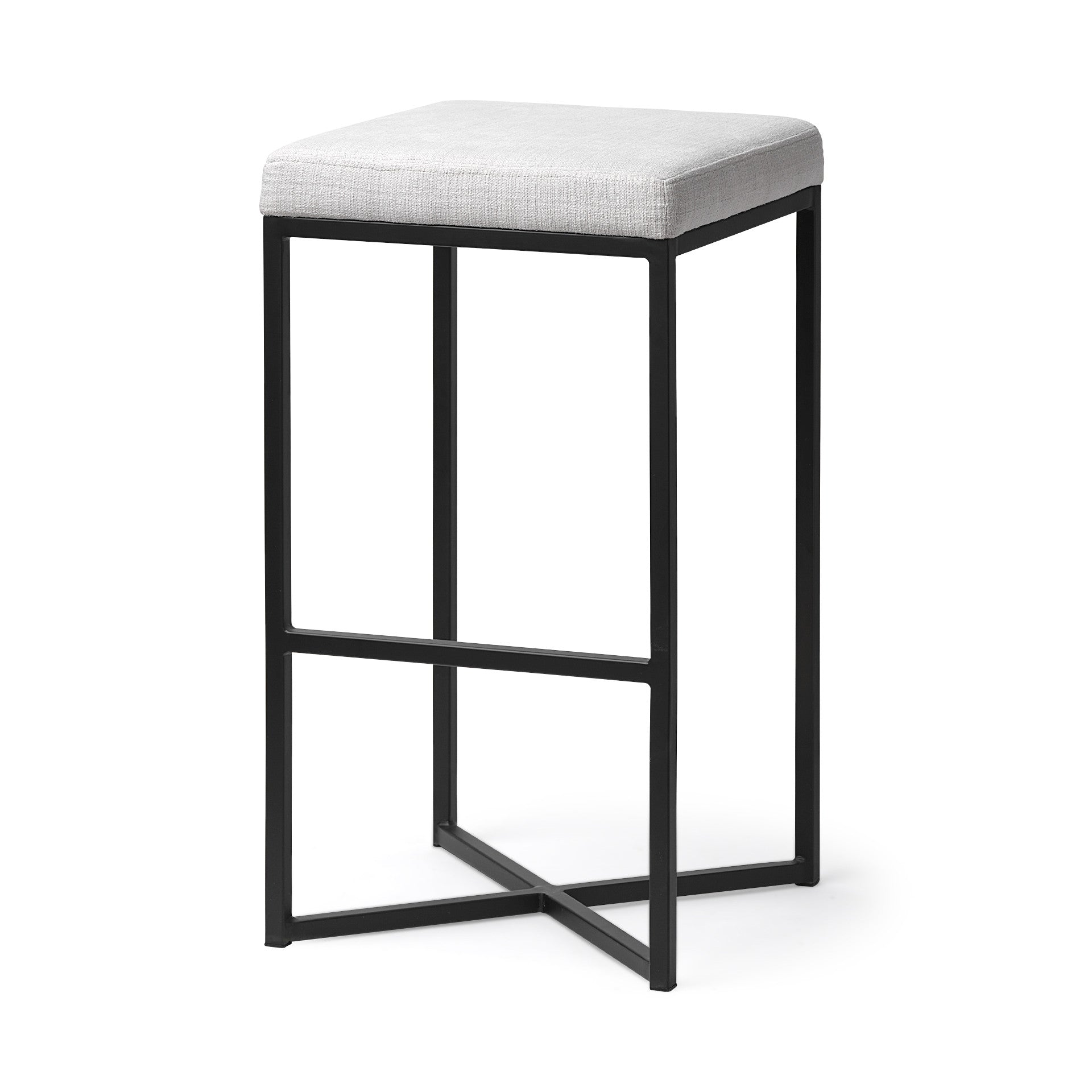 30" White and Black Iron and Fabric Backless Bar Height Bar Chair