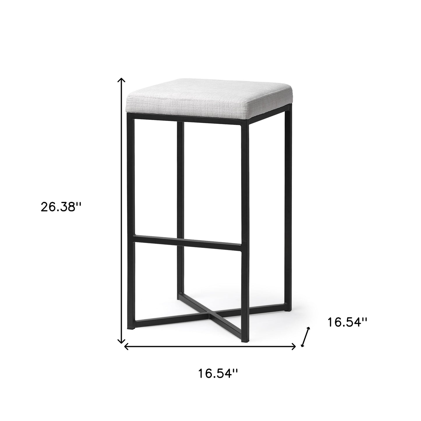 30" White and Black Iron and Fabric Backless Bar Height Bar Chair