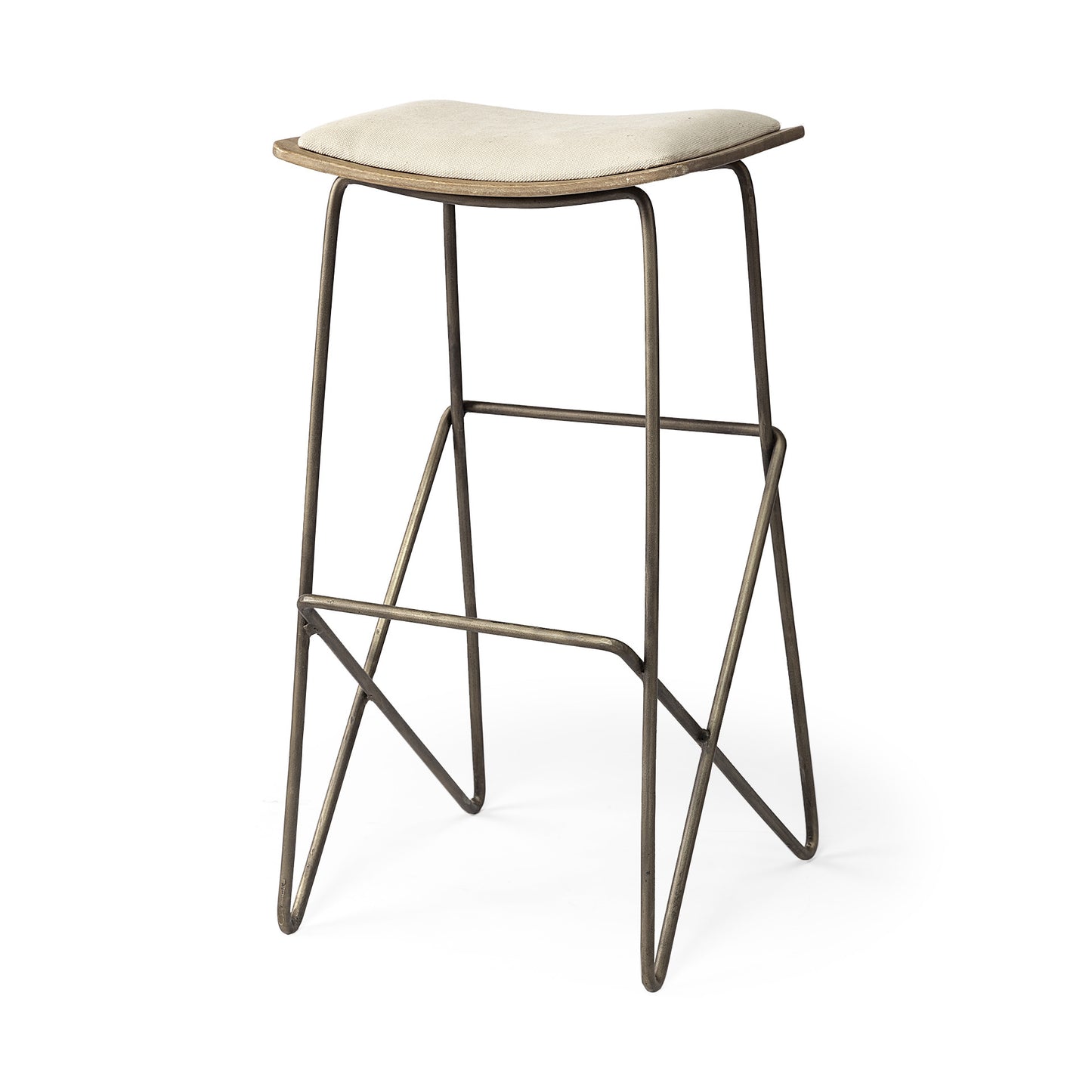 30" Cream and Gold Iron and Fabric Backless Bar Height Bar Chair
