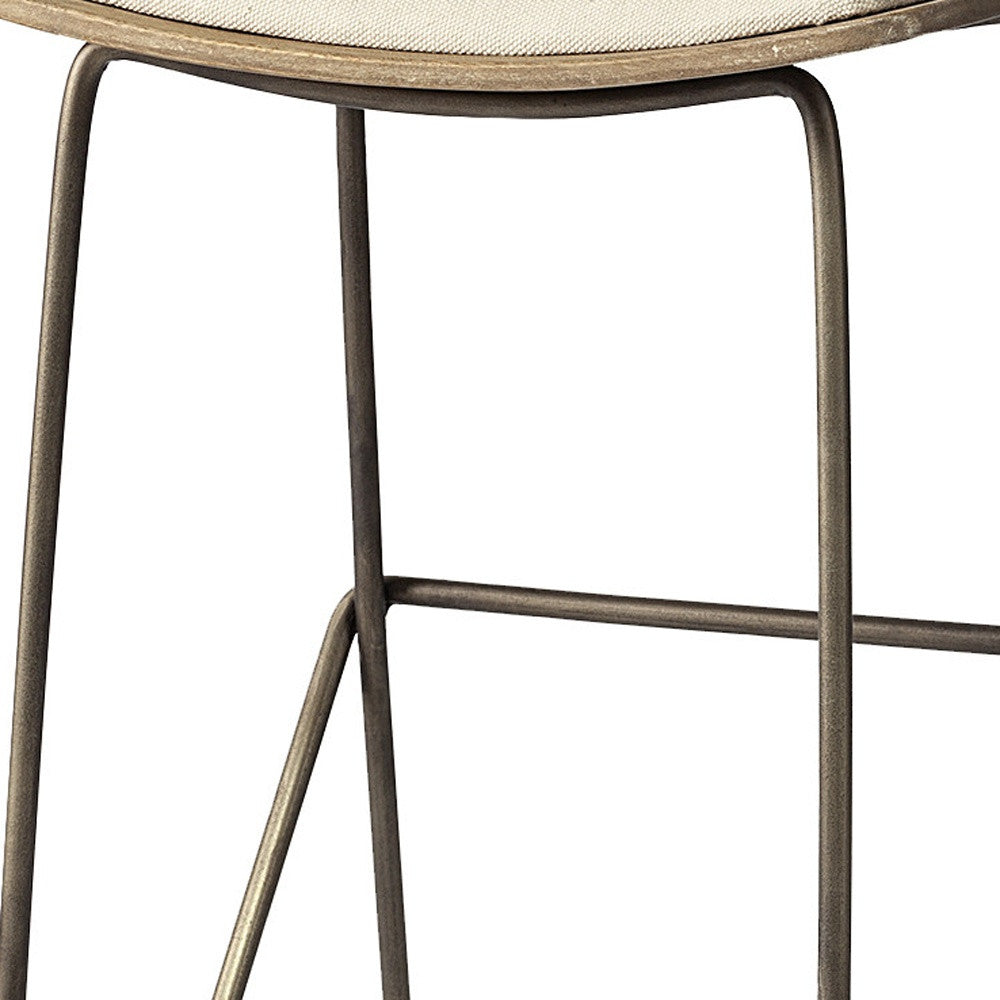 30" Cream and Gold Iron and Fabric Backless Bar Height Bar Chair