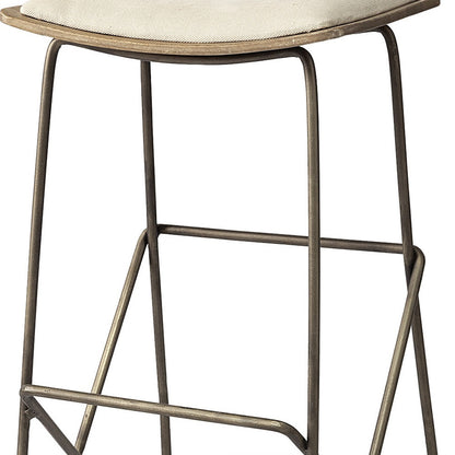 30" Cream and Gold Iron and Fabric Backless Bar Height Bar Chair