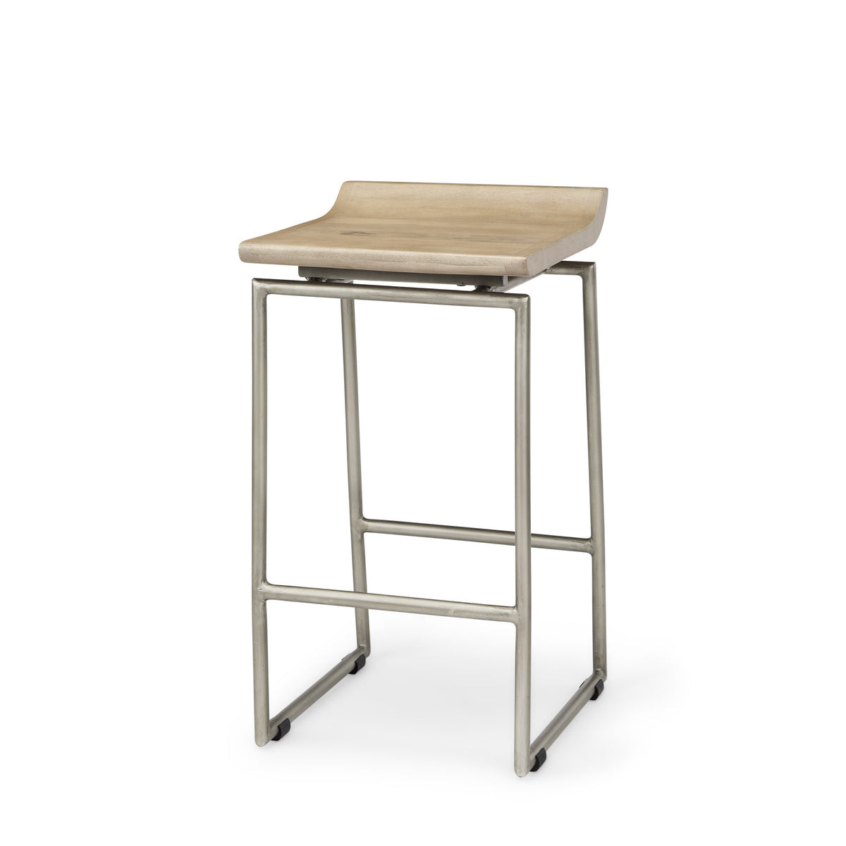 25" Natural and Silver Solid Wood and Iron Low Back Counter Height Bar Chair