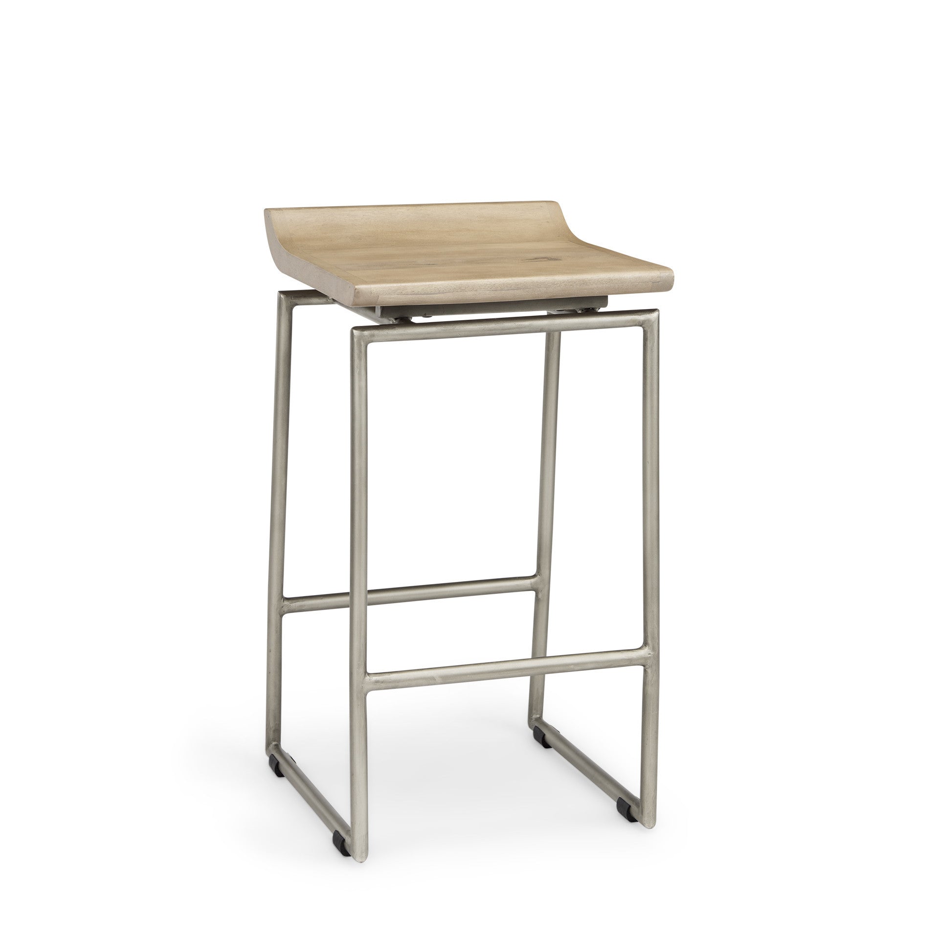 25" Natural and Silver Solid Wood and Iron Low Back Counter Height Bar Chair