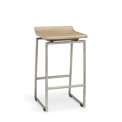 25" Natural and Silver Solid Wood and Iron Low Back Counter Height Bar Chair