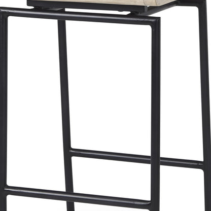 25" Natural and Black Solid Wood and Metal Low Back Counter Height Bar Chair