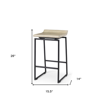 25" Natural and Black Solid Wood and Metal Low Back Counter Height Bar Chair