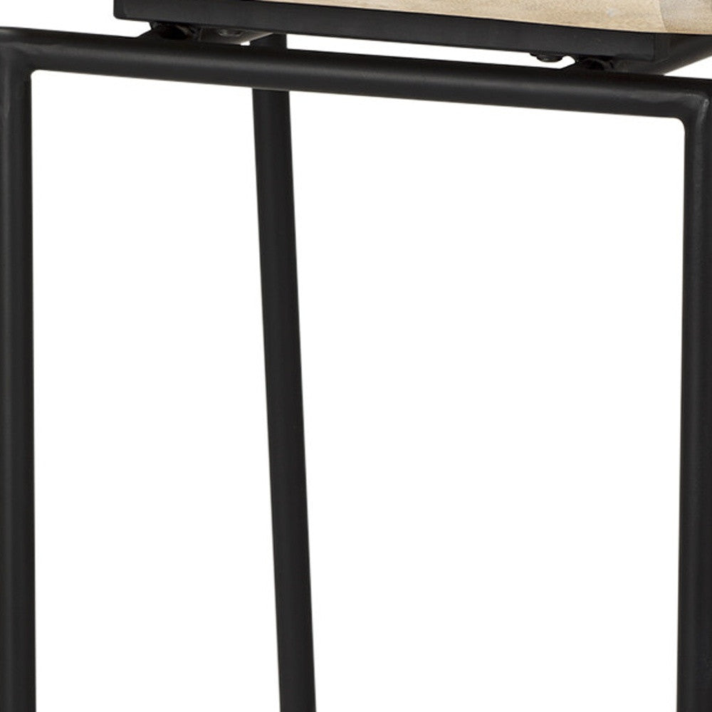 31" Natural and Black Solid Wood and Metal Low Back Bar Height Bar Chair
