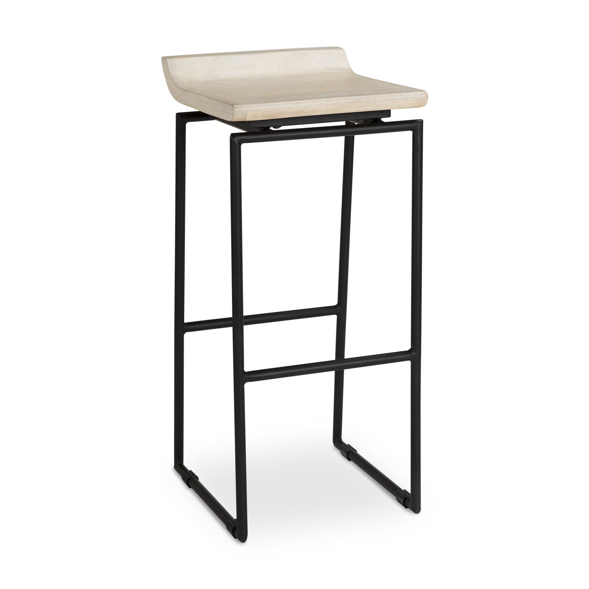 31" Natural and Black Solid Wood and Metal Low Back Bar Height Bar Chair