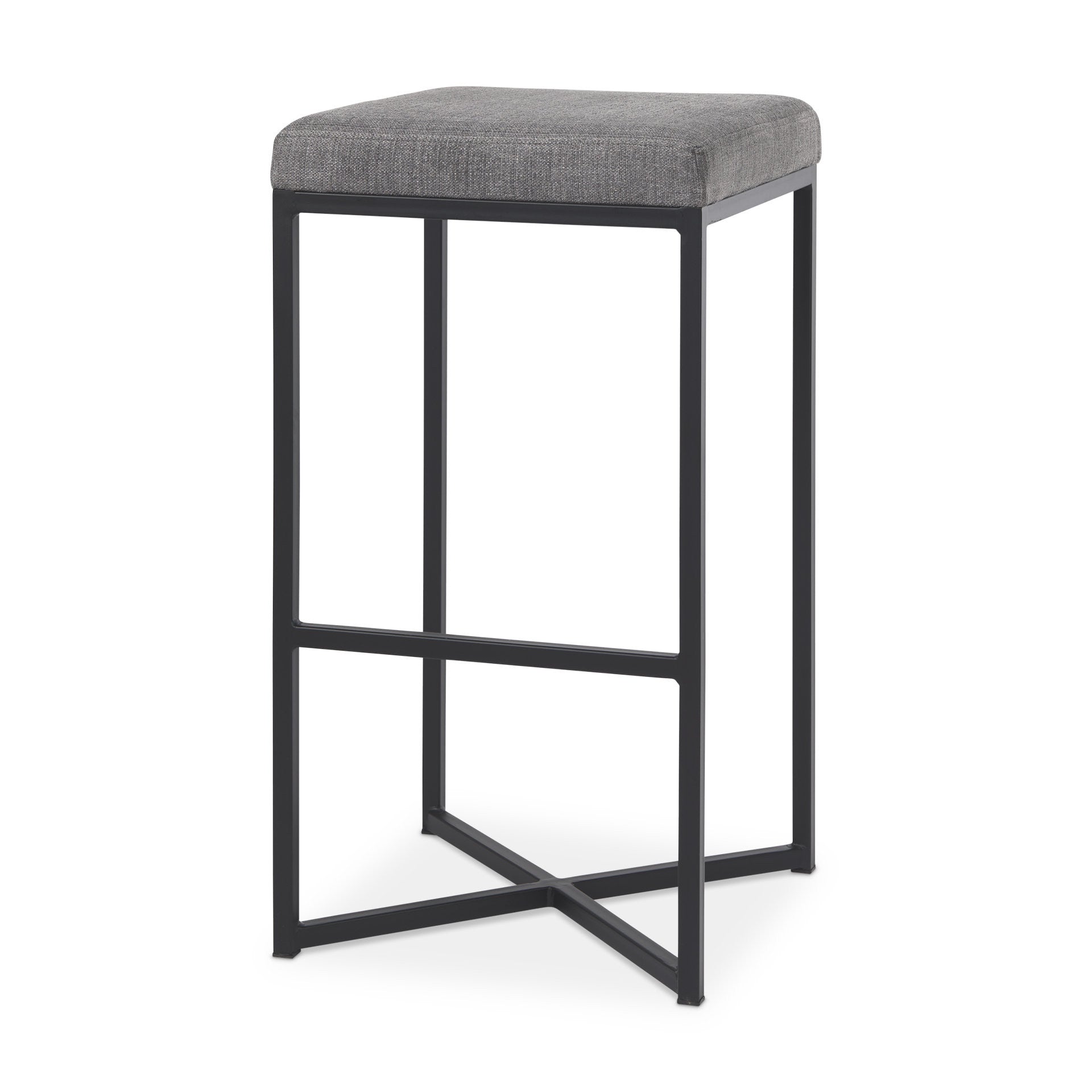 30" Gray and Black Fabric and Iron Backless Bar Height Bar Chair