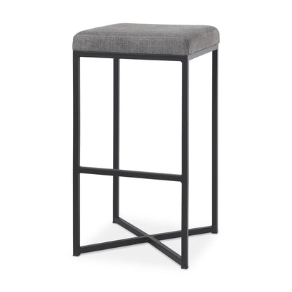 30" Gray and Black Fabric and Iron Backless Bar Height Bar Chair