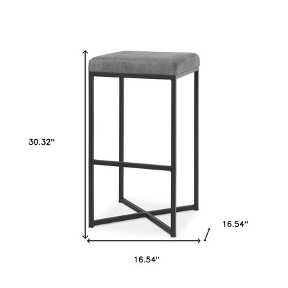 30" Gray and Black Fabric and Iron Backless Bar Height Bar Chair