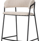 30" Cream and Black Fabric and Metal Bar Height Bar Chair