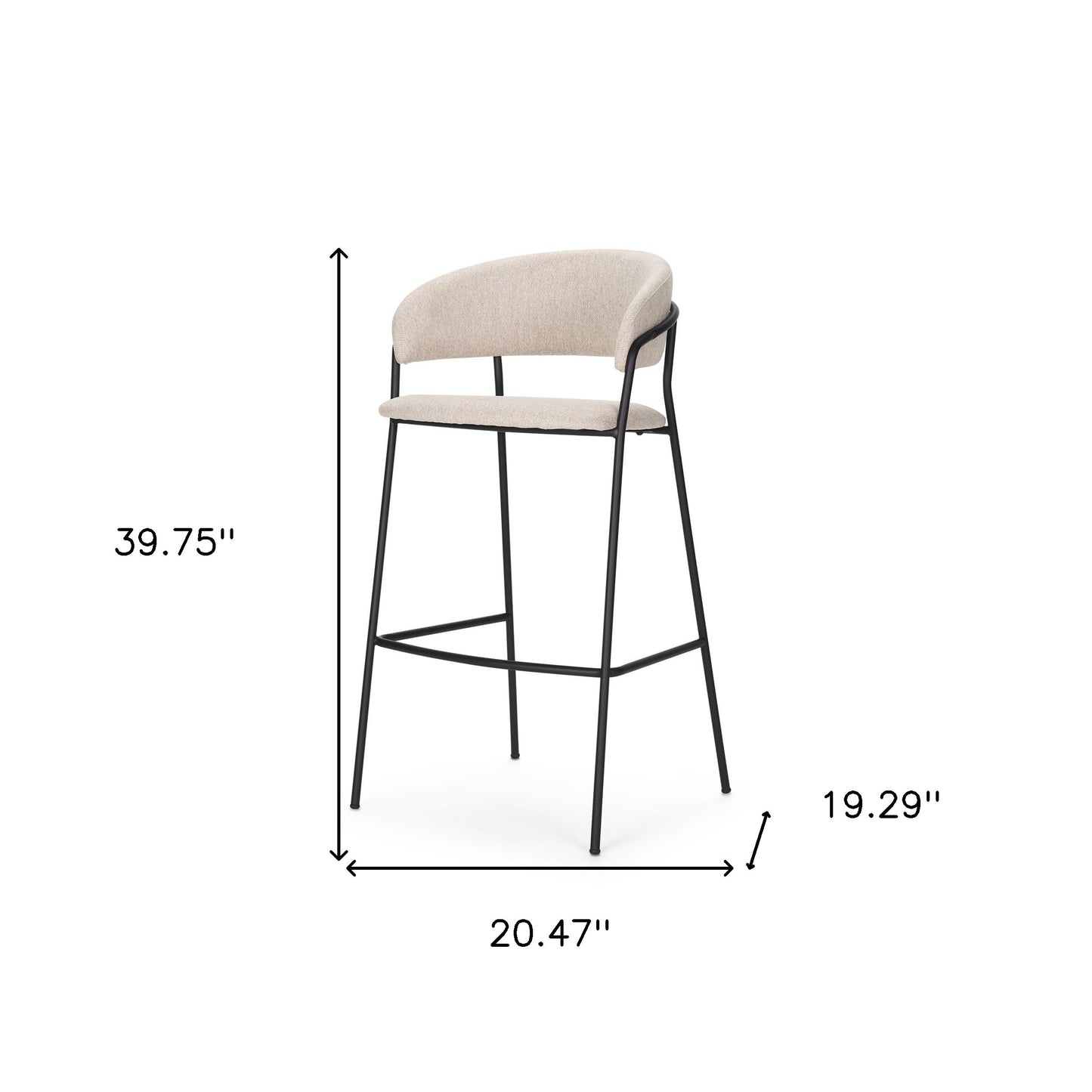 30" Cream and Black Fabric and Metal Bar Height Bar Chair