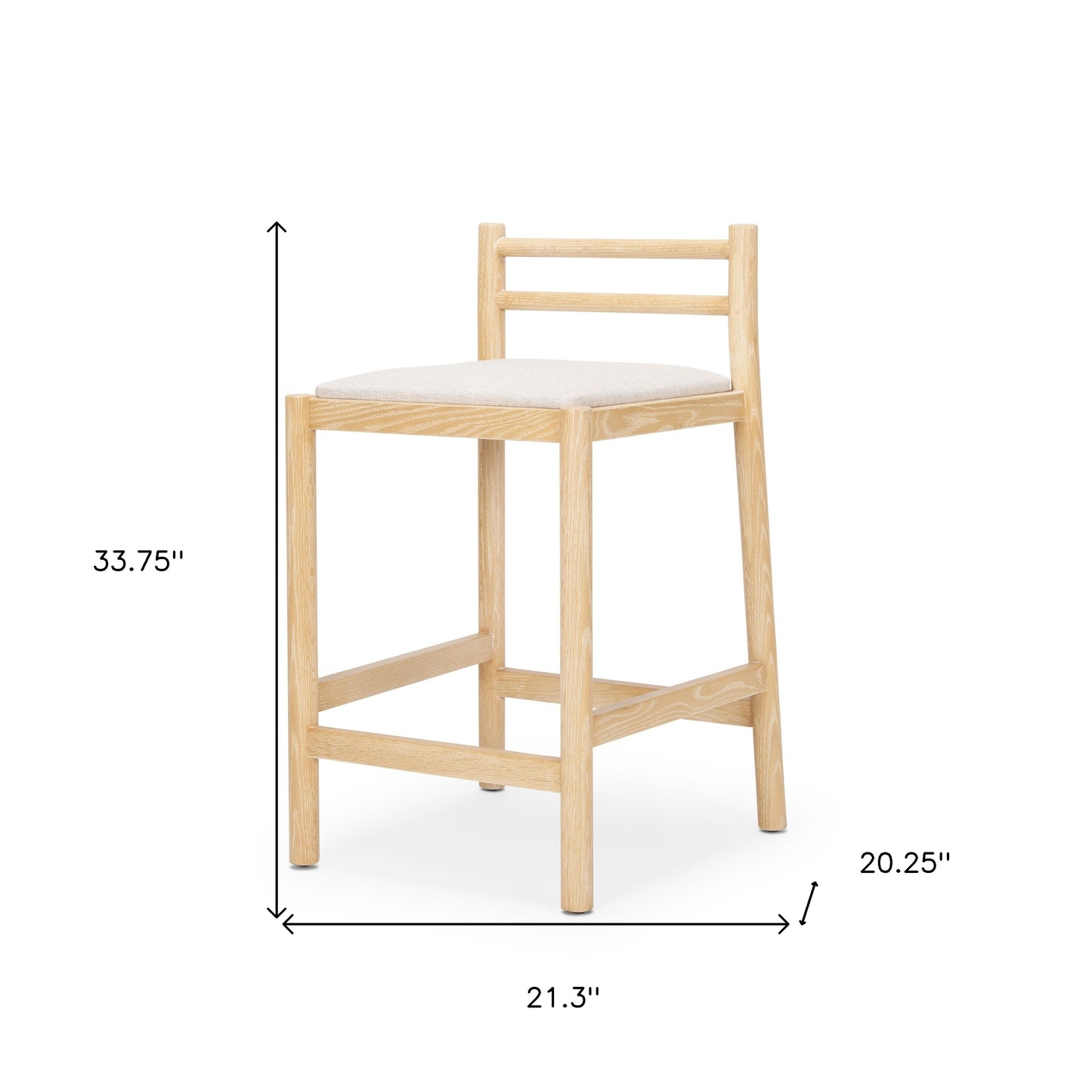 26" Beige and Natural Fabric and Solid Wood Low Back Counter Height Bar Chair