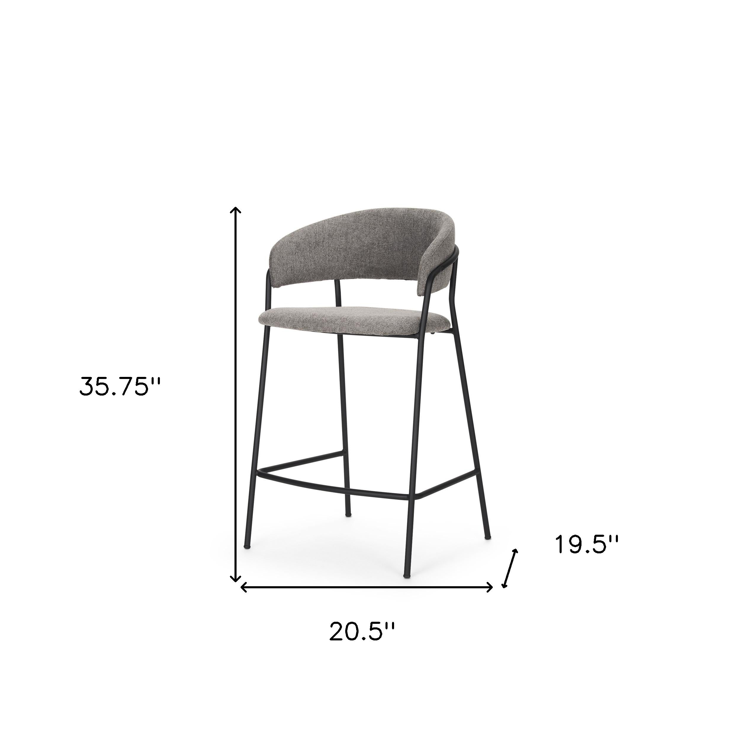 26" Gray and Black Fabric and Metal Counter Height Bar Chair