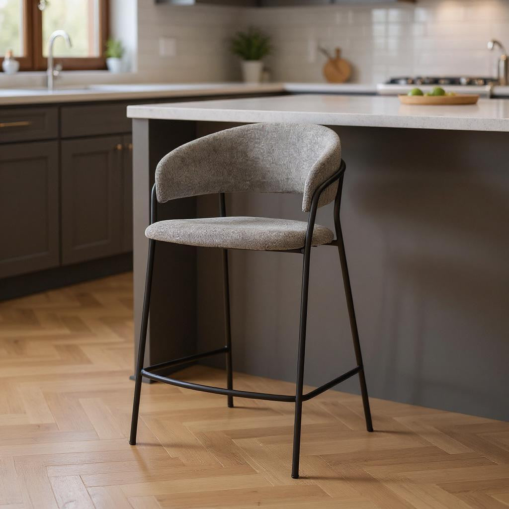 26" Gray and Black Fabric and Metal Counter Height Bar Chair