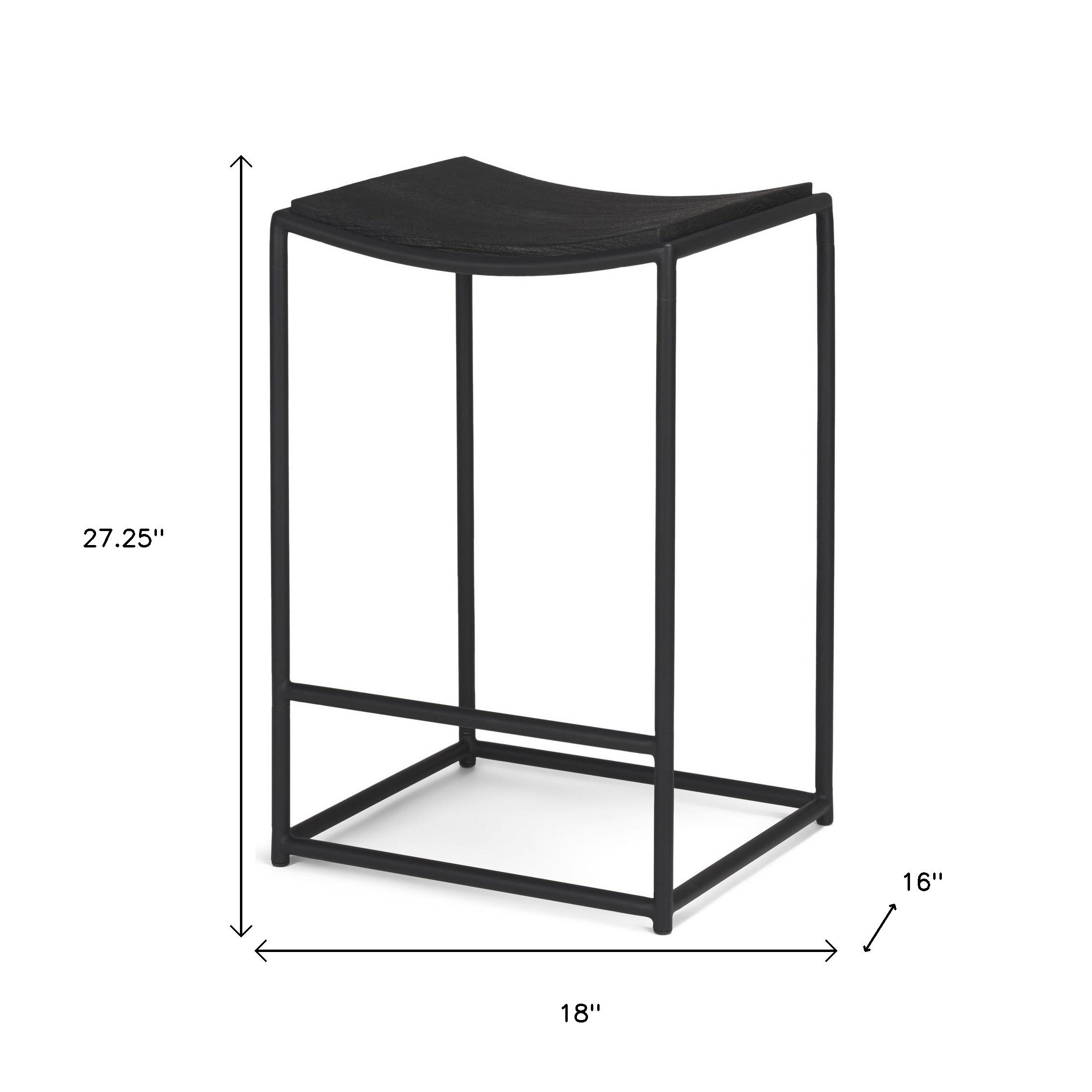 26" Black Solid Wood and Iron Backless Counter Height Bar Chair