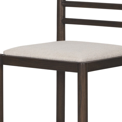 26" Cream and Dark Brown Fabric and Solid Wood Low Back Counter Height Bar Chair
