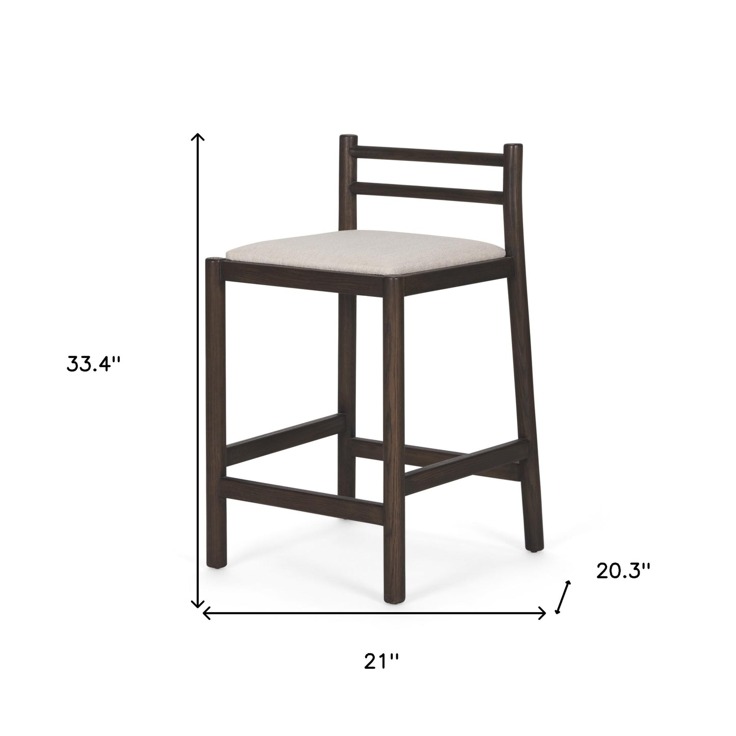 26" Cream and Dark Brown Fabric and Solid Wood Low Back Counter Height Bar Chair