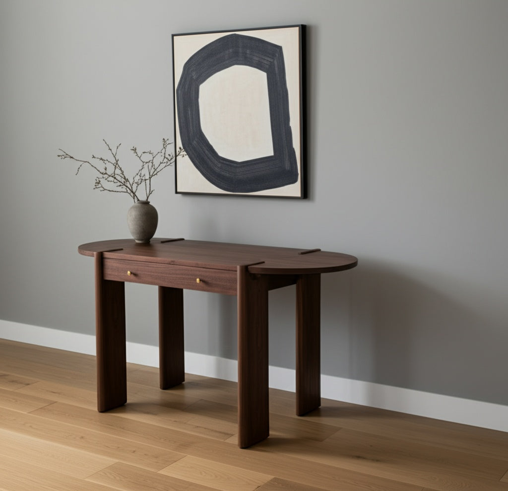 59" Dark Brown Solid Wood Oval Writing Desk