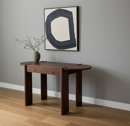 59" Dark Brown Solid Wood Oval Writing Desk