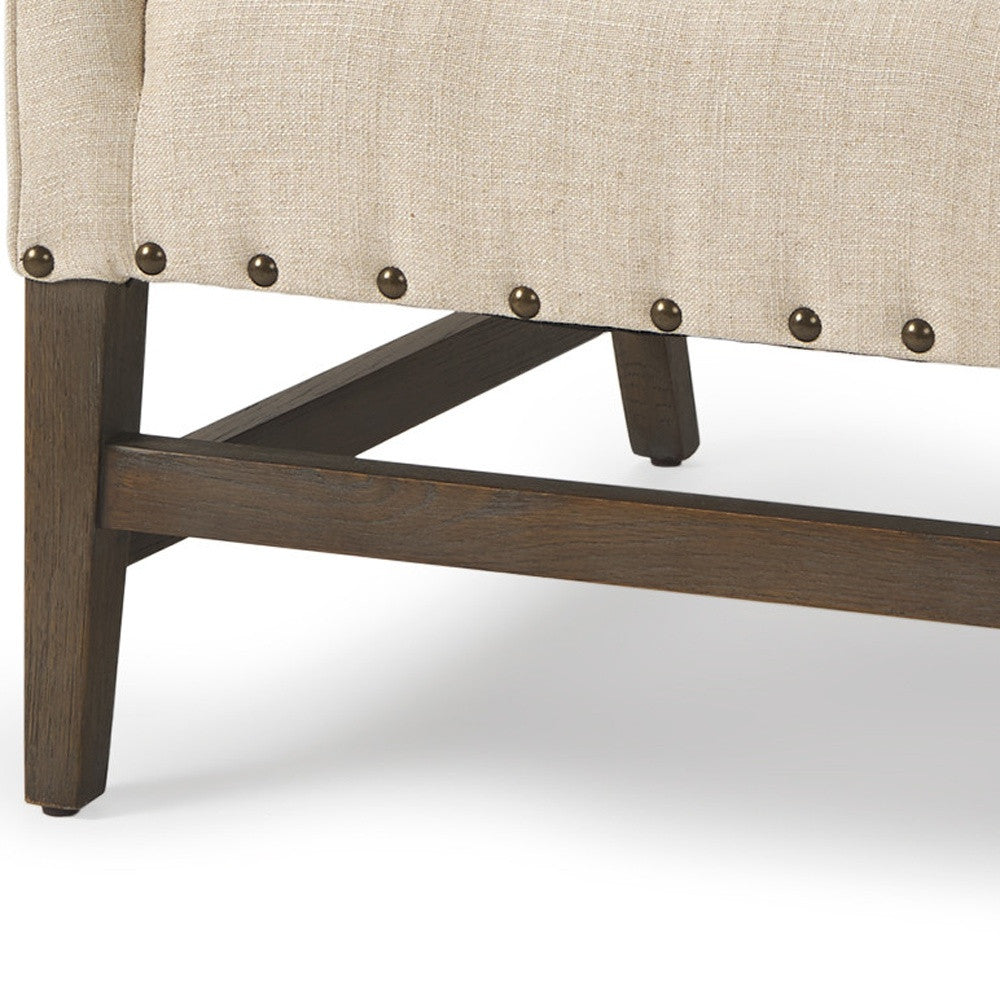 30" Cream and Brown Linen and Solid Wood Arm Chair