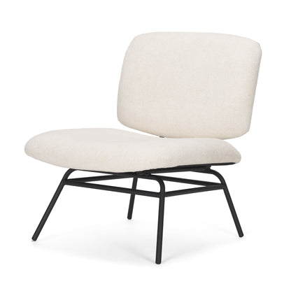 25" Cream and Black Chenille and Metal Slipper Chair