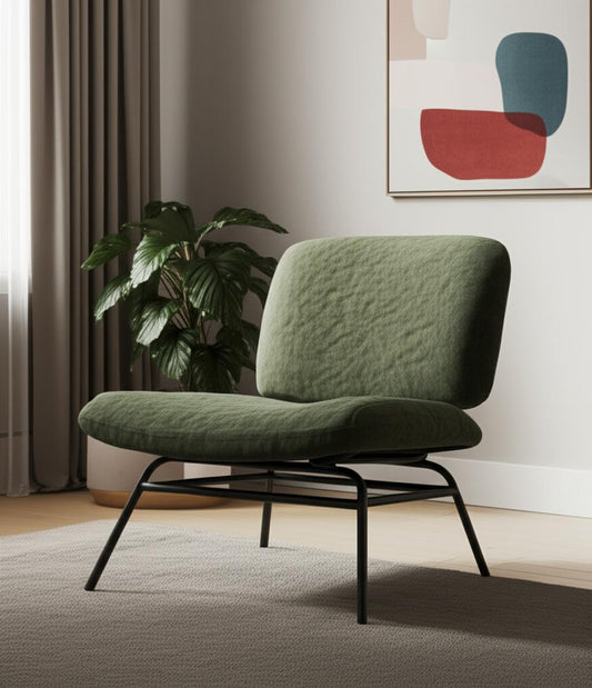 30" Green and Black Chenille and Metal Slipper Chair