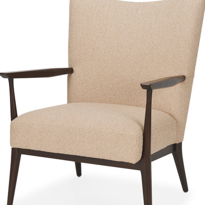 29" Beige and Dark Brown Boucle and Solid Wood Wingback Chair