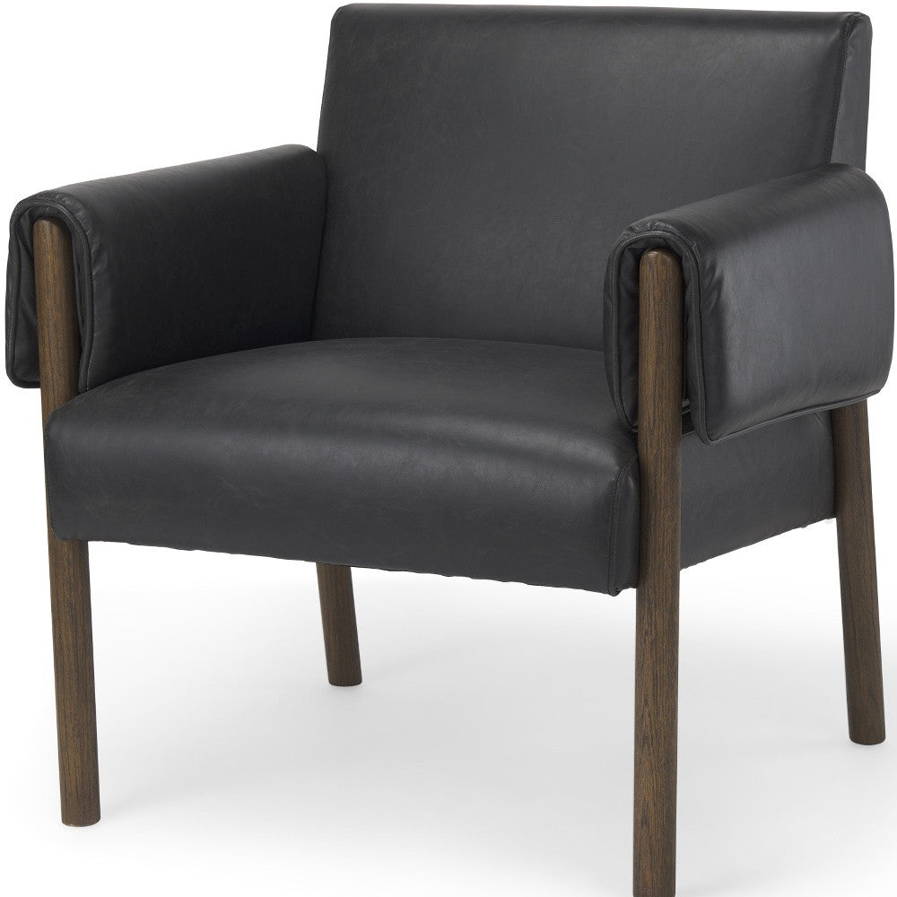 30" Black and Dark Brown Faux Leather and Solid Wood Arm Chair