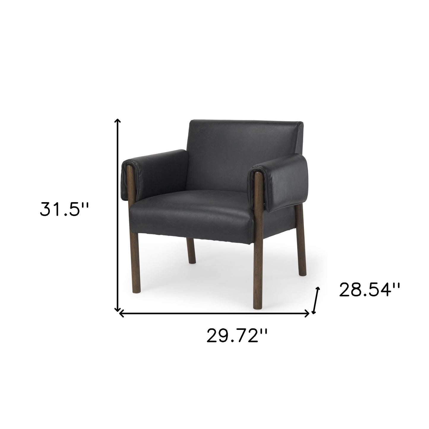30" Black and Dark Brown Faux Leather and Solid Wood Arm Chair