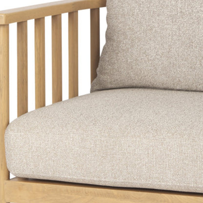 31" Beige and Natural Upholstery and Solid Wood Barrel Chair