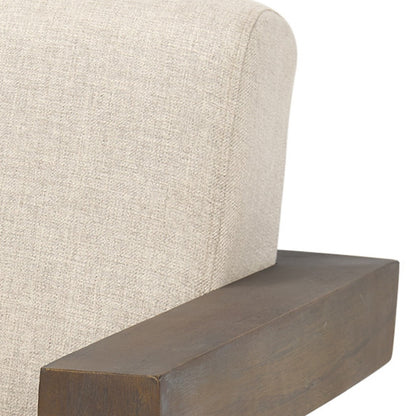 35" Cream and Brown Fabric and Solid Wood Arm Chair