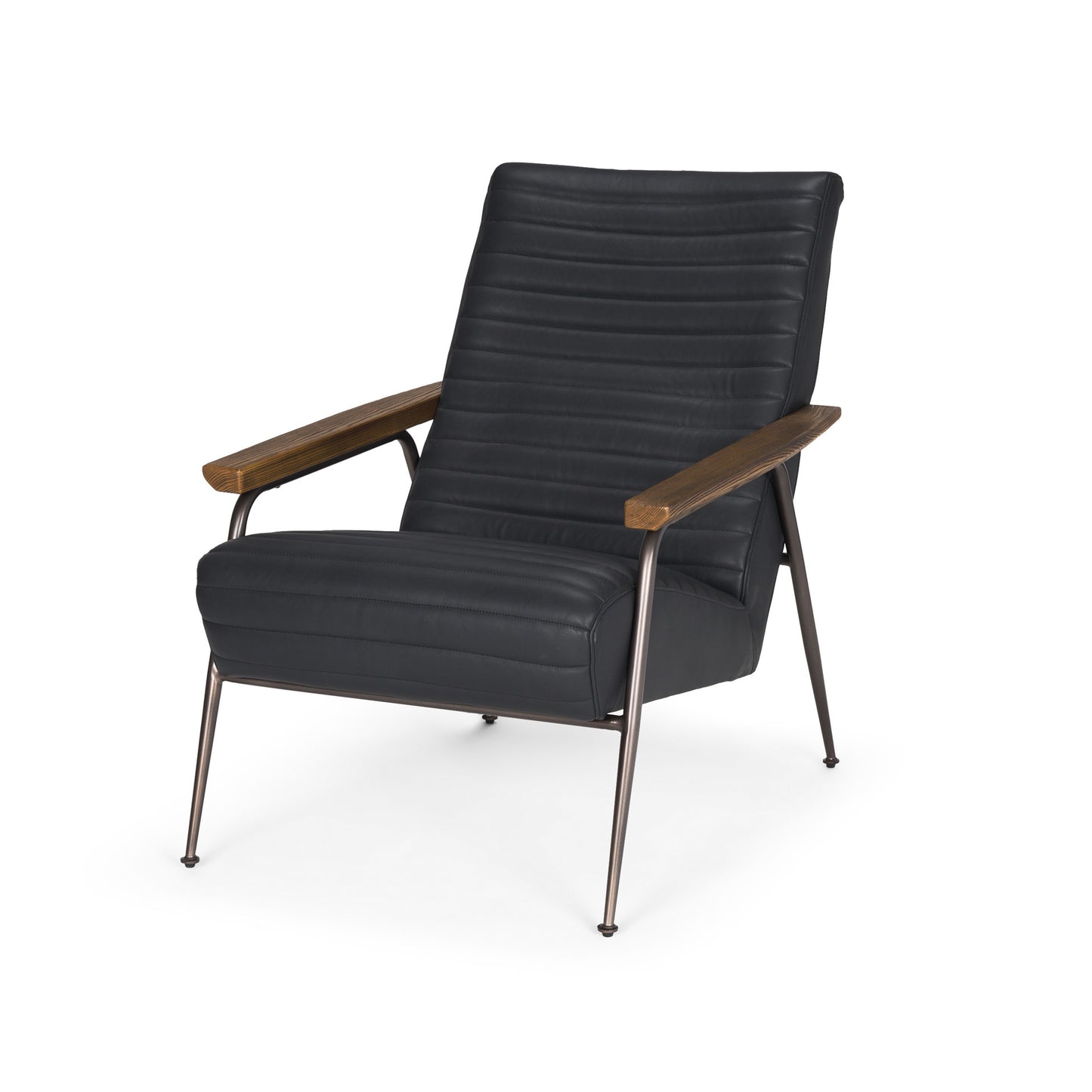 37" Black Genuine Leather and Metal Arm Chair