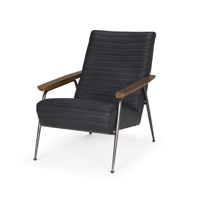 37" Black Genuine Leather and Metal Arm Chair