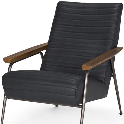 37" Black Genuine Leather and Metal Arm Chair