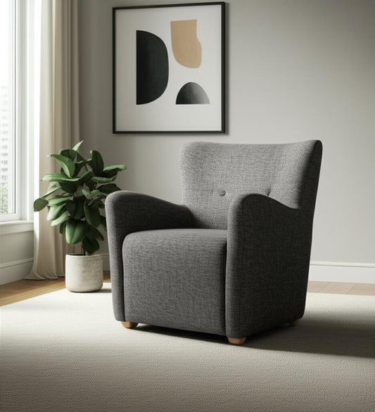 32" Gray and Brown Upholstery and Wood Wingback Chair