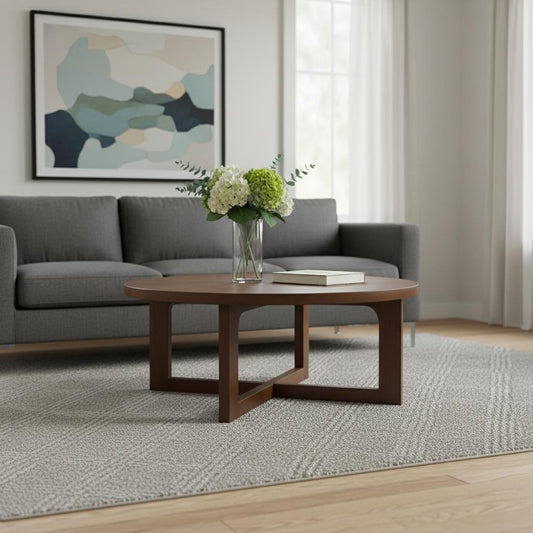36" Brown Solid Wood Round Cross Legs Coffee Table