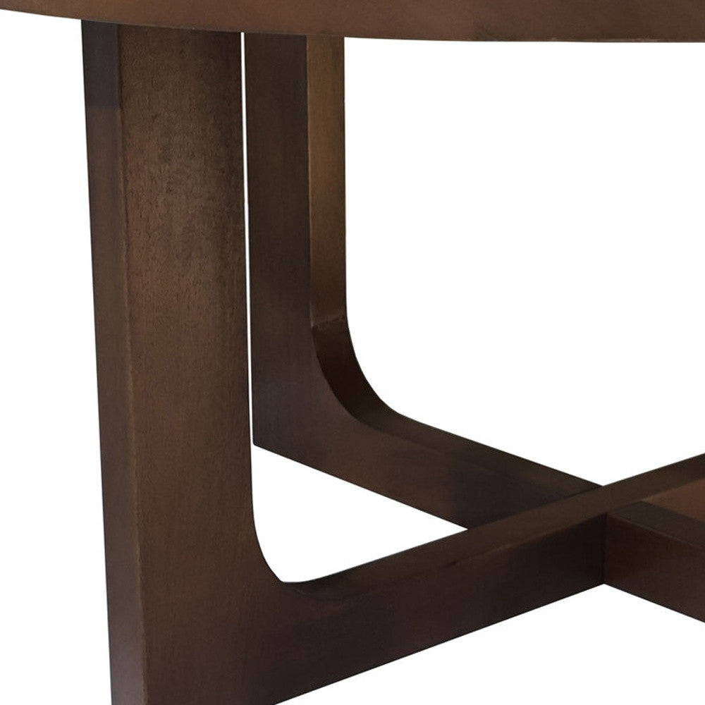 36" Brown Solid Wood Round Cross Legs Coffee Table
