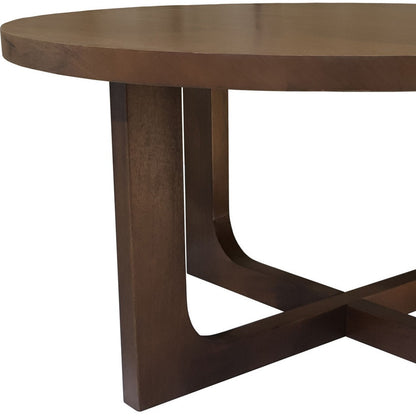 36" Brown Solid Wood Round Cross Legs Coffee Table