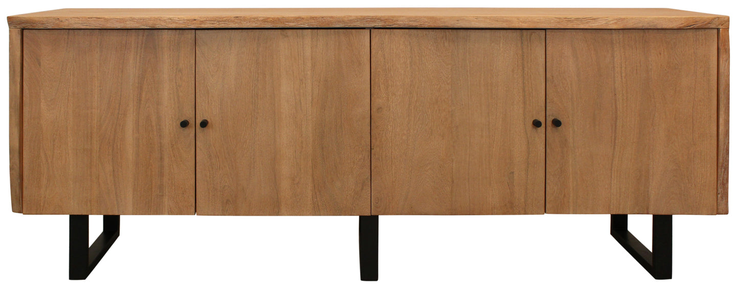 80" Natural Distressed Solid Wood Live Edge Credenza With Four Doors